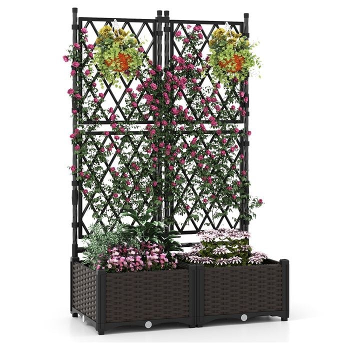 Coast Plantenbak met Klimrek 80 × 40 × 126 cm – Zwart – Verhoogde Bloembak met Zelfbewateringssysteem