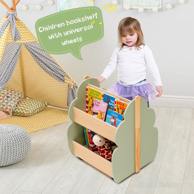 Coast boekenplank kinderboekplank gemaakt van hout met universele wielen 52 x 46 x 62,5 cm groen