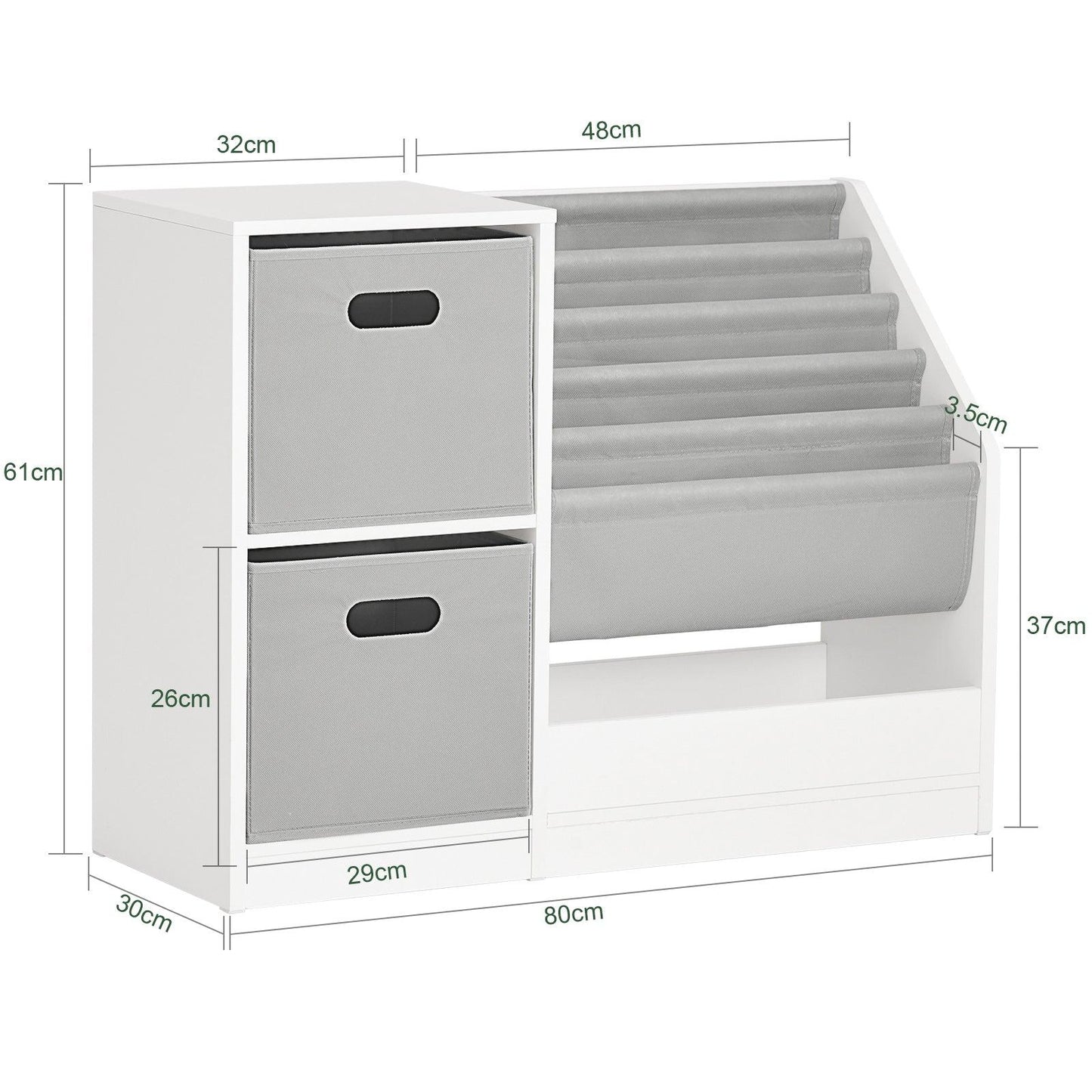 SoBuy Boekenplank voor Kinderen met 2 manden - Max. 40 kg - 80 x 30 x 61 cm - Wit / Grijs