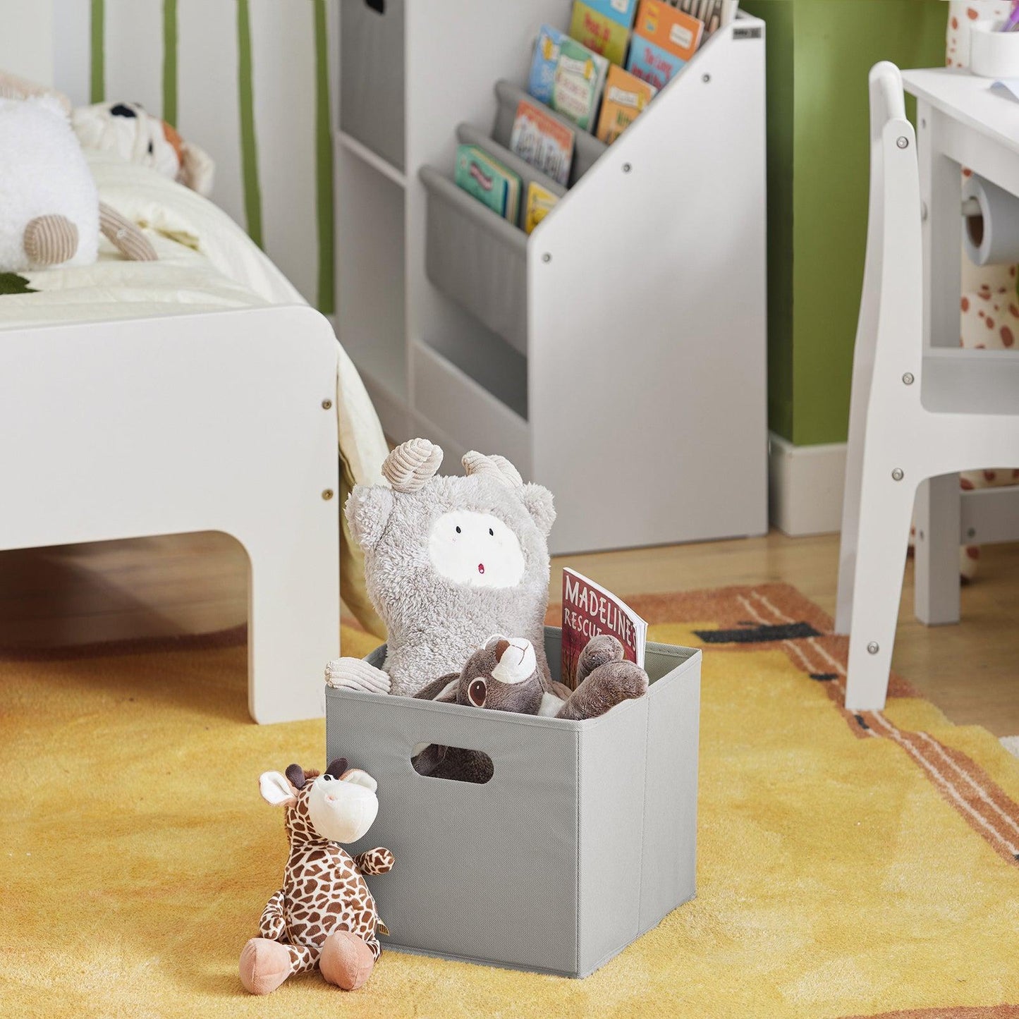 SoBuy Boekenplank voor Kinderen met 2 manden - Max. 40 kg - 80 x 30 x 61 cm - Wit / Grijs