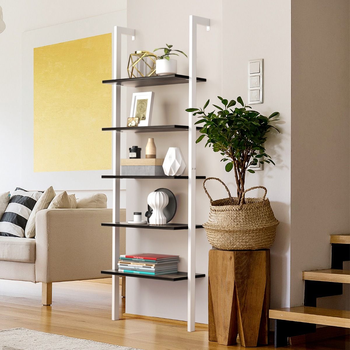 Coast 5-Laagse Ladderplank Boekenkast 61x30x183 cm Wit – Ruimtebesparend Opberg- en Weergave Rek