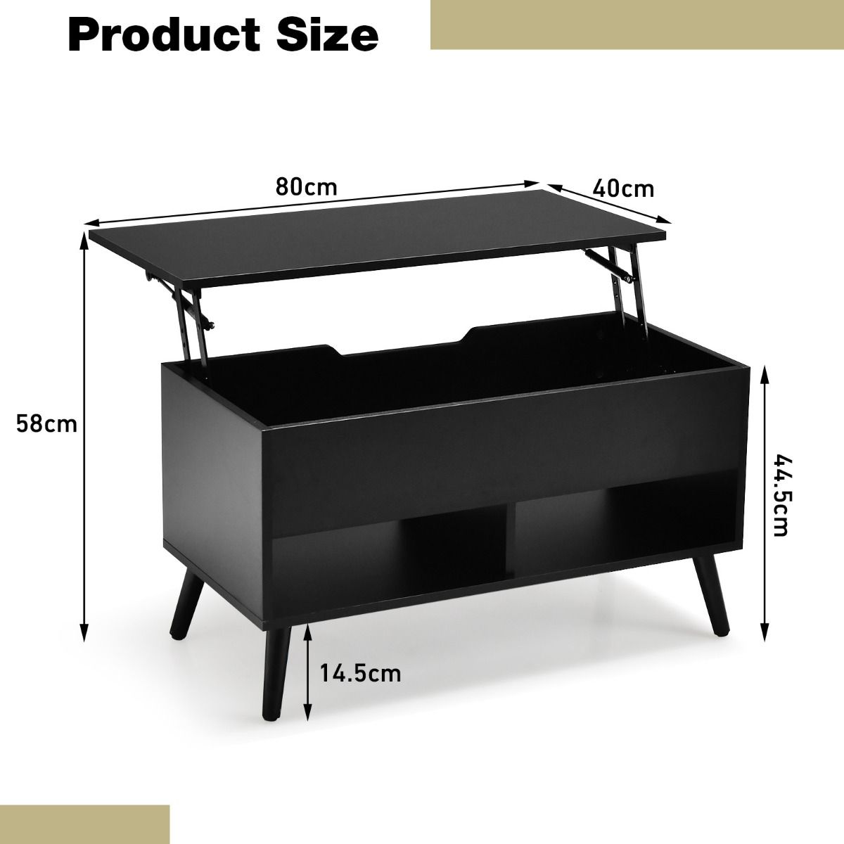 Coast salontafel met Verhoogd Blad - Modern - 80 x 40 x 45 cm - Zwart