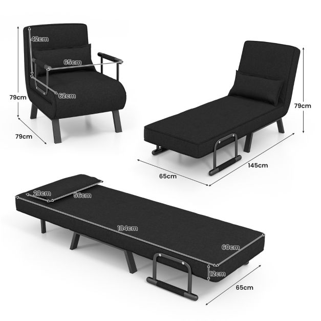 Coast Fauteuil - Slaapbank - 5 Posities - Max. 150 kg - 184 x 65 x 29 cm - Donkergrijs