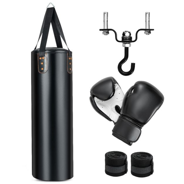 Coast Bokszak Set Zwart – 4-in-1 Hangende Punching Bag met 12OZ Bokshandschoenen – 32 x 110 cm