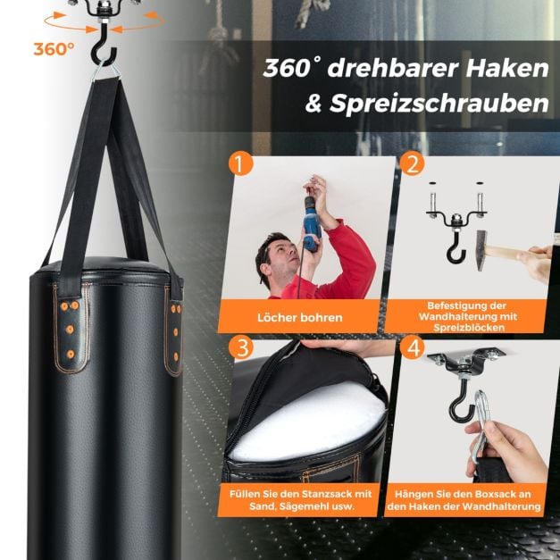 Coast Bokszak Set Zwart – 4-in-1 Hangende Punching Bag met 12OZ Bokshandschoenen – 32 x 110 cm