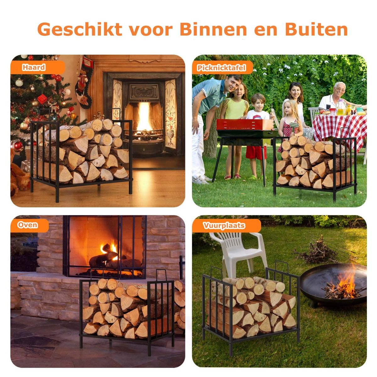 Coast Firewood Shelf Metal tot 50 kg veerkrachtige brandhoutplank brandhoutplank 46 x 31 x 46 cm zwart