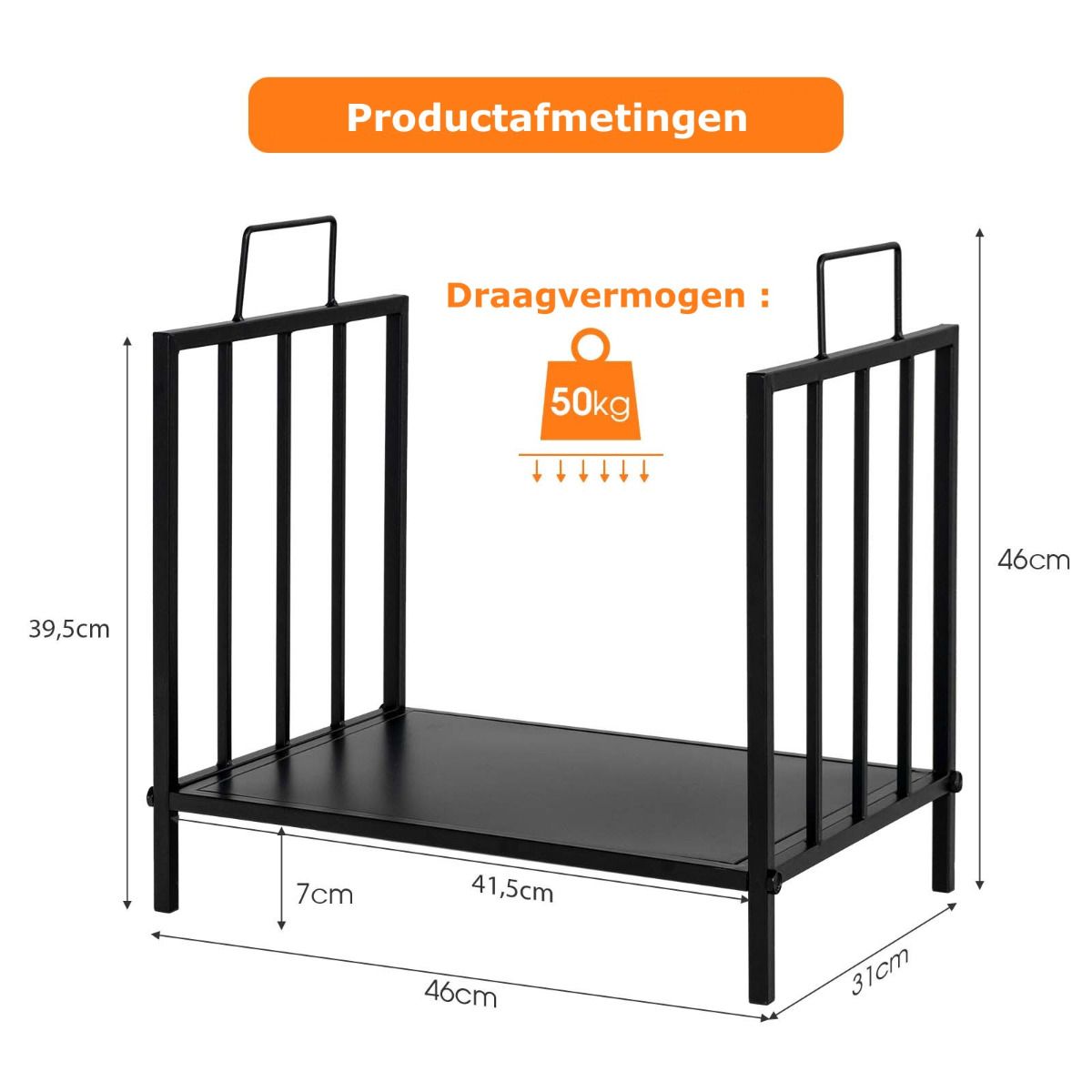 Coast Firewood Shelf Metal tot 50 kg veerkrachtige brandhoutplank brandhoutplank 46 x 31 x 46 cm zwart