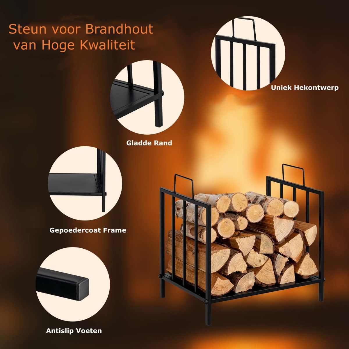 Coast Firewood Shelf Metal tot 50 kg veerkrachtige brandhoutplank brandhoutplank 46 x 31 x 46 cm zwart