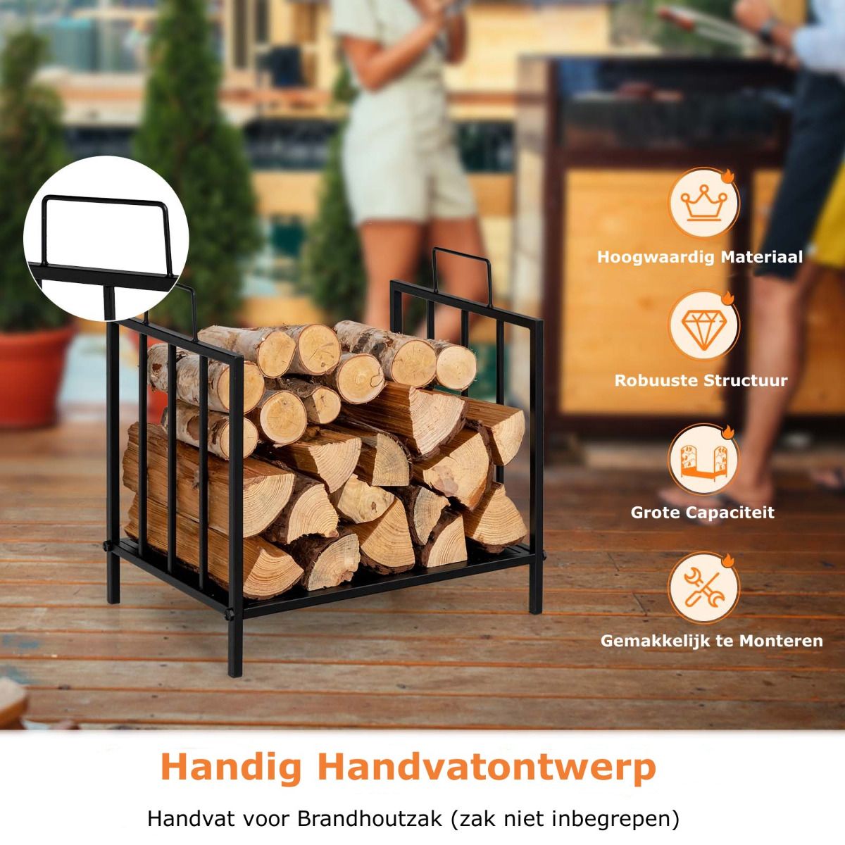 Coast Firewood Shelf Metal tot 50 kg veerkrachtige brandhoutplank brandhoutplank 46 x 31 x 46 cm zwart