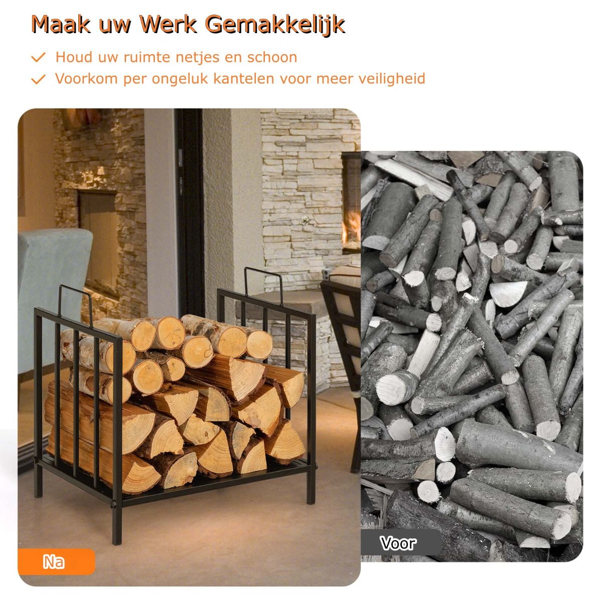 Coast Firewood Shelf Metal tot 50 kg veerkrachtige brandhoutplank brandhoutplank 46 x 31 x 46 cm zwart