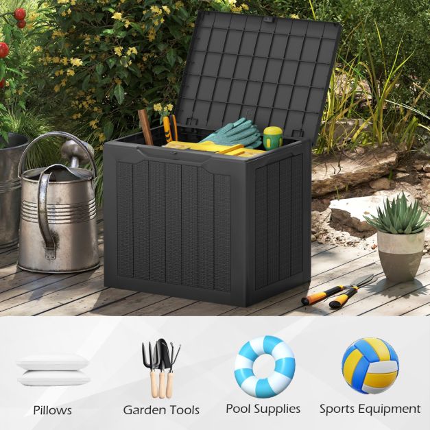 Coast Opbergbox Zwart – 96L Buitenbox met Afsluitbaar Deksel en Rattanlook – 56 x 41 x 50,5 cm
