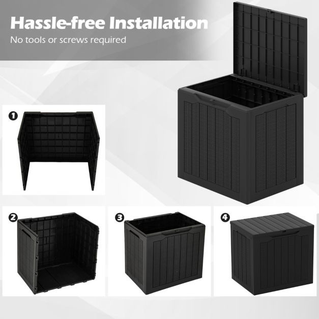 Coast Opbergbox Zwart – 96L Buitenbox met Afsluitbaar Deksel en Rattanlook – 56 x 41 x 50,5 cm