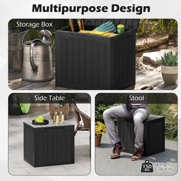 Coast Opbergbox Zwart – 96L Buitenbox met Afsluitbaar Deksel en Rattanlook – 56 x 41 x 50,5 cm