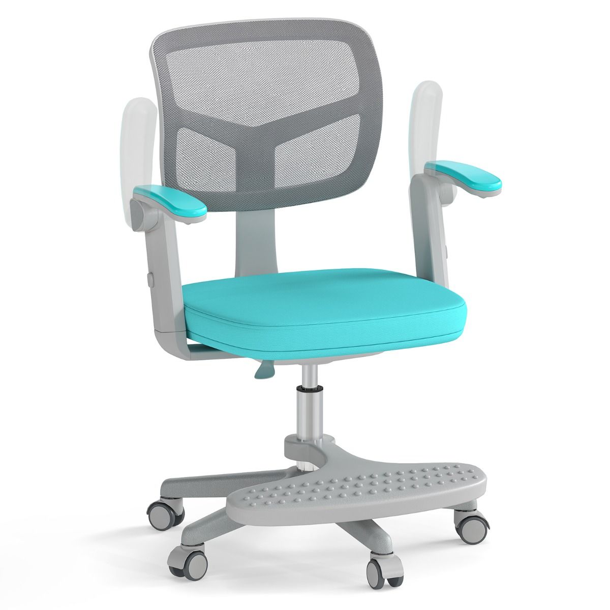 Coast Kinder Bureaustoel Ergonomisch Verstelbaar met Wielen en Voetsteun – Zithoogte 41-52 cm – Turquoise – 57 x 55 x 80-91 cm