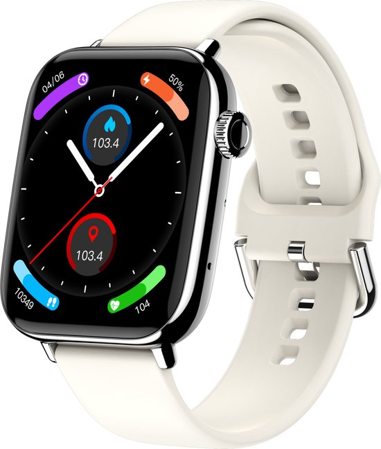 Nuvance - Smartwatch Heren & Dames met Bluetooth - IP68 Waterdicht - Geschikt voor alle Smartphones - Stappenteller en Hartslagmeter - Zilver