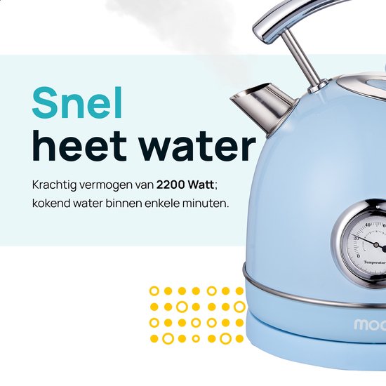 MOA Waterkoker Retro - 1,8 Liter - Elektrische Waterkoker - Anti Calcium Filter - BPA-vrij - RVS - 2200W - Pastel Blauw