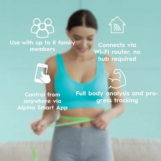 alpina Smart Home - Slimme Personenweegschaal - met Lichaamsanalyse - o.a. Gewicht, Vetpercentage en Spiermassa - met App - tot 8 Gebruikers