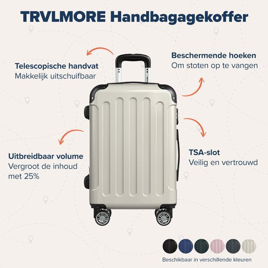 TRVLMORE Handbagage Koffer - 45L - TSA Cijferslot - Lichtgewicht - Uitbreidbaar - Trolley - 54x36x22cm - Champagne