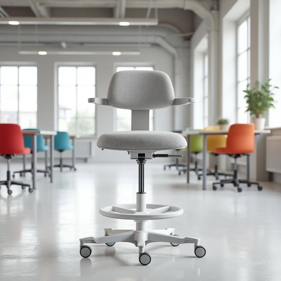 Backerz Ergonomische Werkkruk met Voetsteunring - Bureaustoelen voor Volwassenen - Volledig Verstelbaar, tot 120kg - Office Chair - Gamestoel - Wit