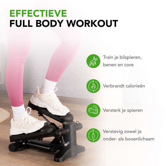 Tunturi Stepper - Stepper Fitness - Traploper - Aerobic Step - Fitness - Incl. display en Weerstandsbanden - Zwart