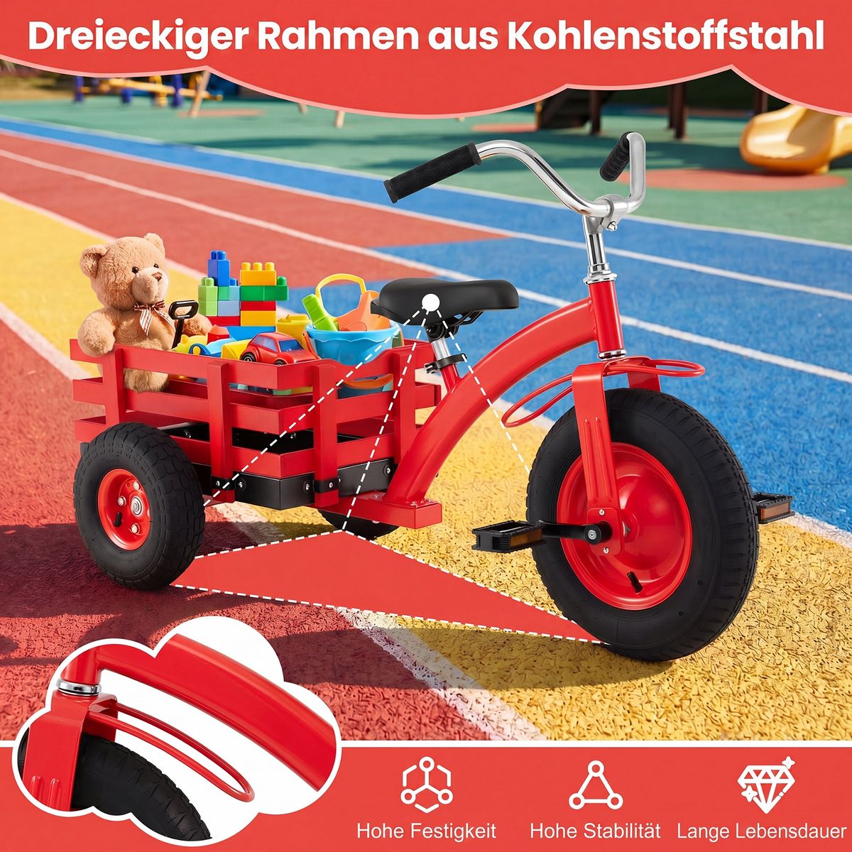 Coast Kinderdriewieler met verstelbaar stuur en zadel - met aanhanger - rood