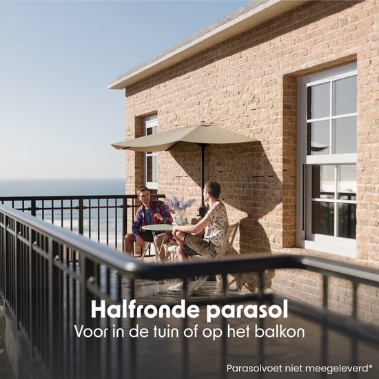 LifeGoods Balkon Parasol - Tuin - 270x135 cm - Halfronde Parasol - Waterdicht - UPF50+ - Taupe