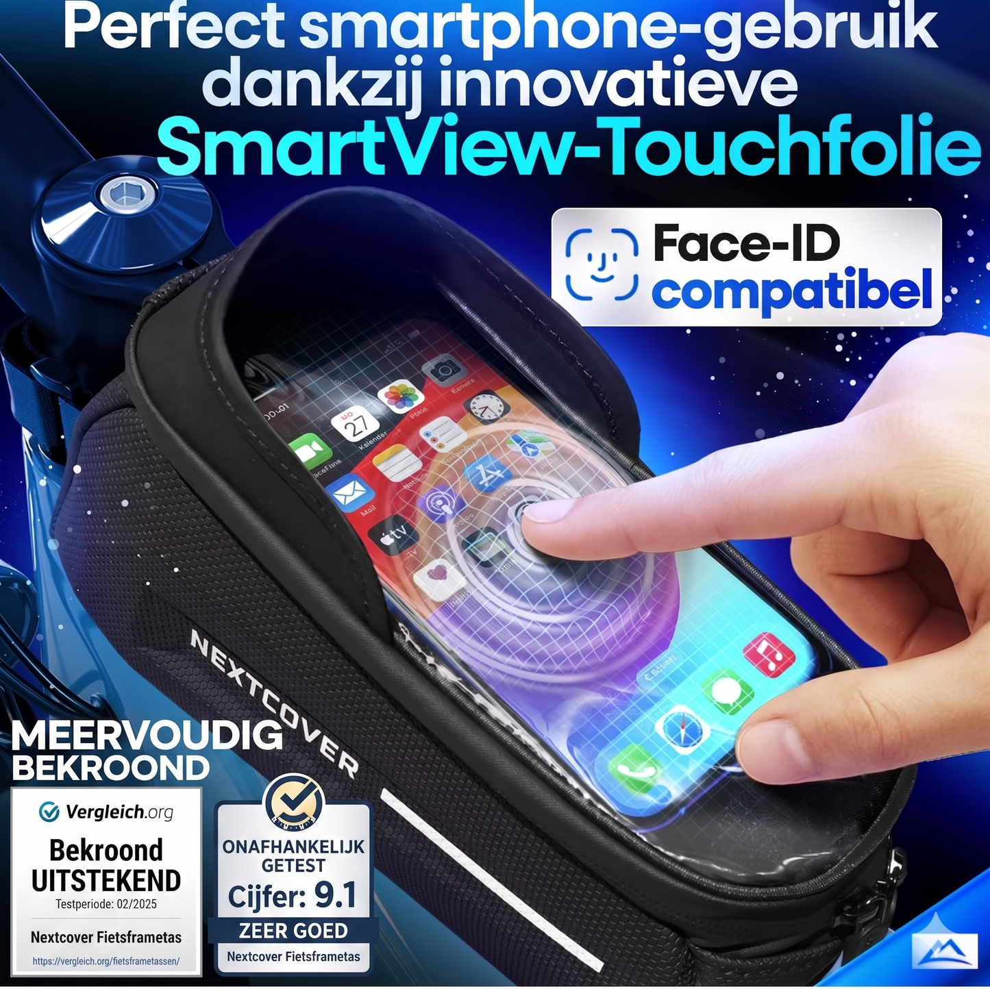 Nextcover® frame tas fiets - Telefoonvak met touchscreen - Waterdicht