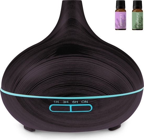 Auronic Aroma Diffuser - 300 ml - Luchtbevochtiger - 7 LED Kleuren - Incl. 2x Olie - Donkerbruin