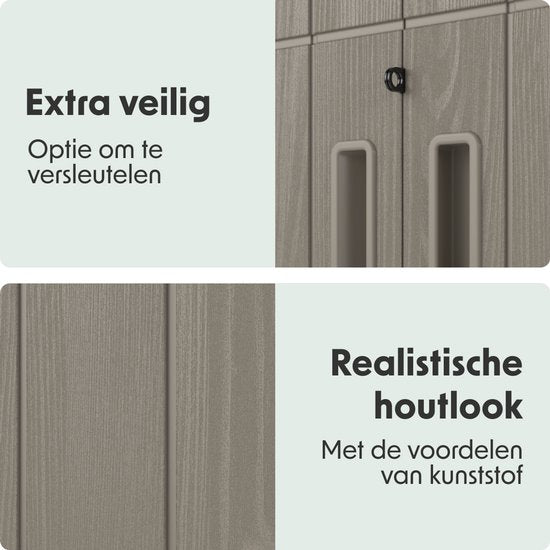 LifeGoods Tuinkast Verticaal - 1340L - Opbergkast - Waterdicht & UV-bestendig - Tuinbox - Taupe