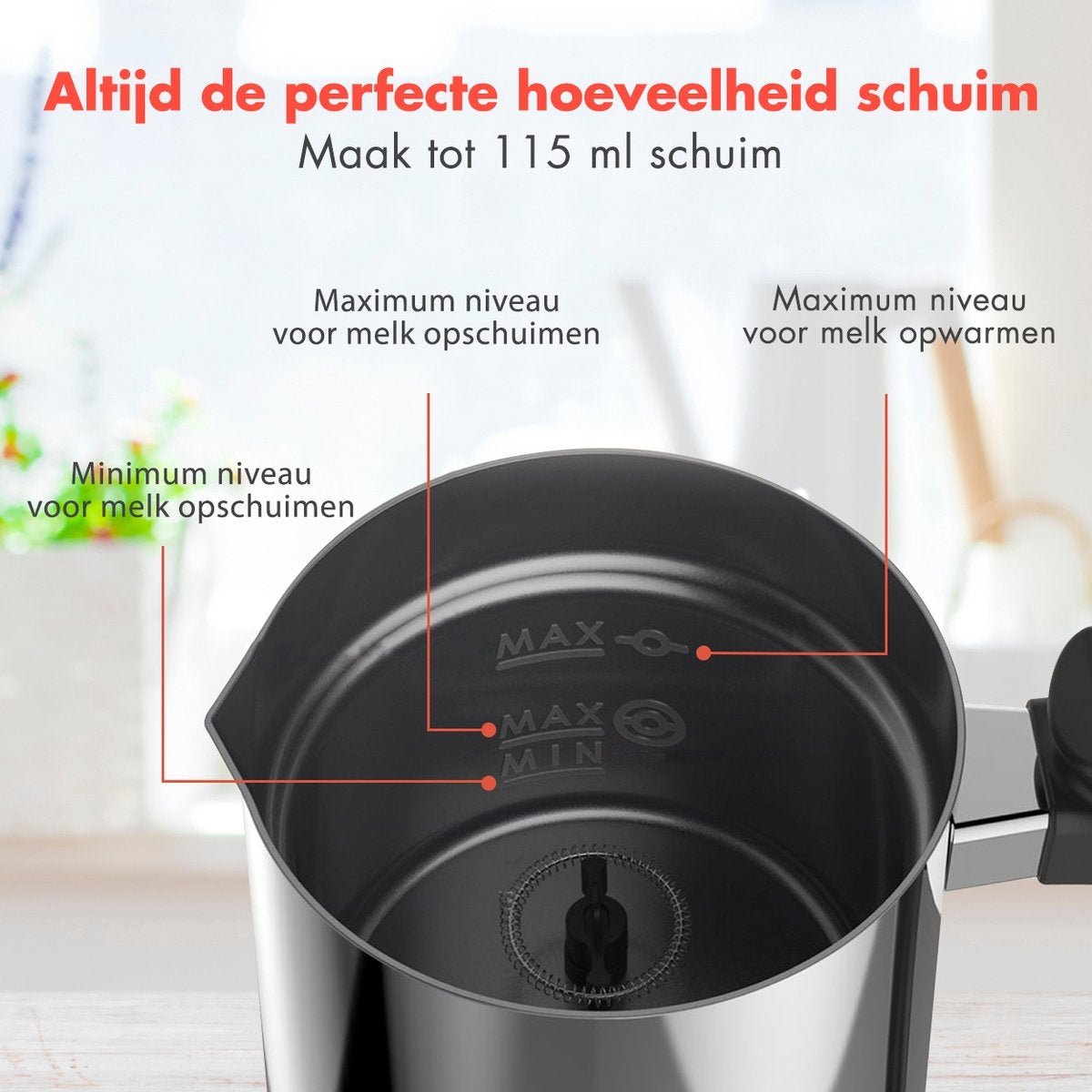 KitchenBrothers Elektrische Melkopschuimer - 240 ML - Handige Melkschuimer - RVS/Zwart