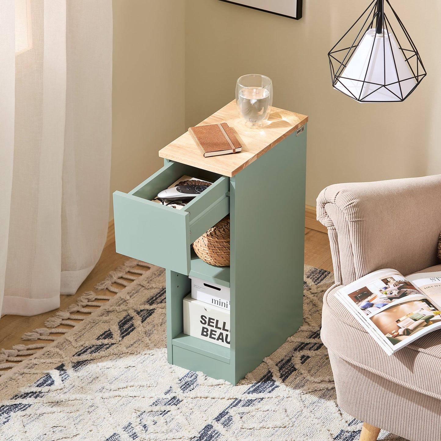 SoBuy FBT111-GR Nachtkastje Groen 20x35x60 cm – Compacte Bijzettafel met Lade