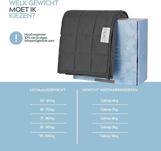 Calmzy Verzwaringsdeken - 9 kg Gewicht - 150 x 200 cm - 1 Persoons - Donkergrijs