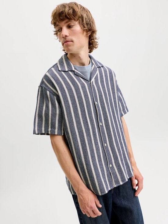 Jack & Jones - Heren Overhemden Coba Stripe Resort Shirt - Blauw - Maat M