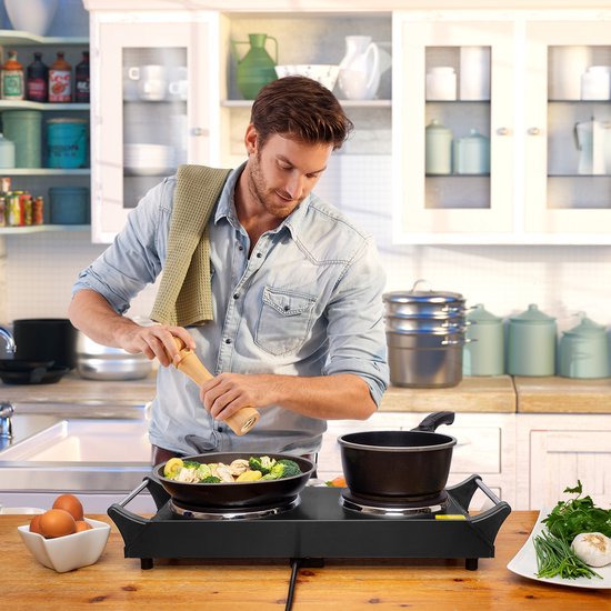 KitchenBrothers Elektrische Kookplaat - 2 Pits - 2500W - Zwart