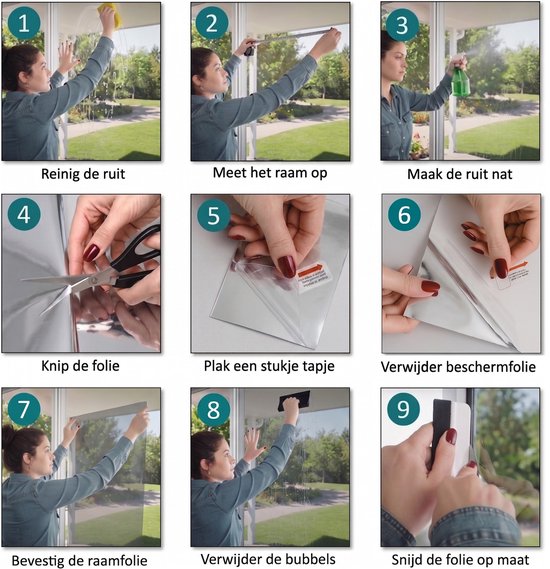 Homewell® Zonwerende Raamfolie - 70x300cm - Isolerend - Statisch & Herbruikbaar - Tegen Hitte & Inkijk - HR+ Geschikt – 25% Spiegeleffect Zwart