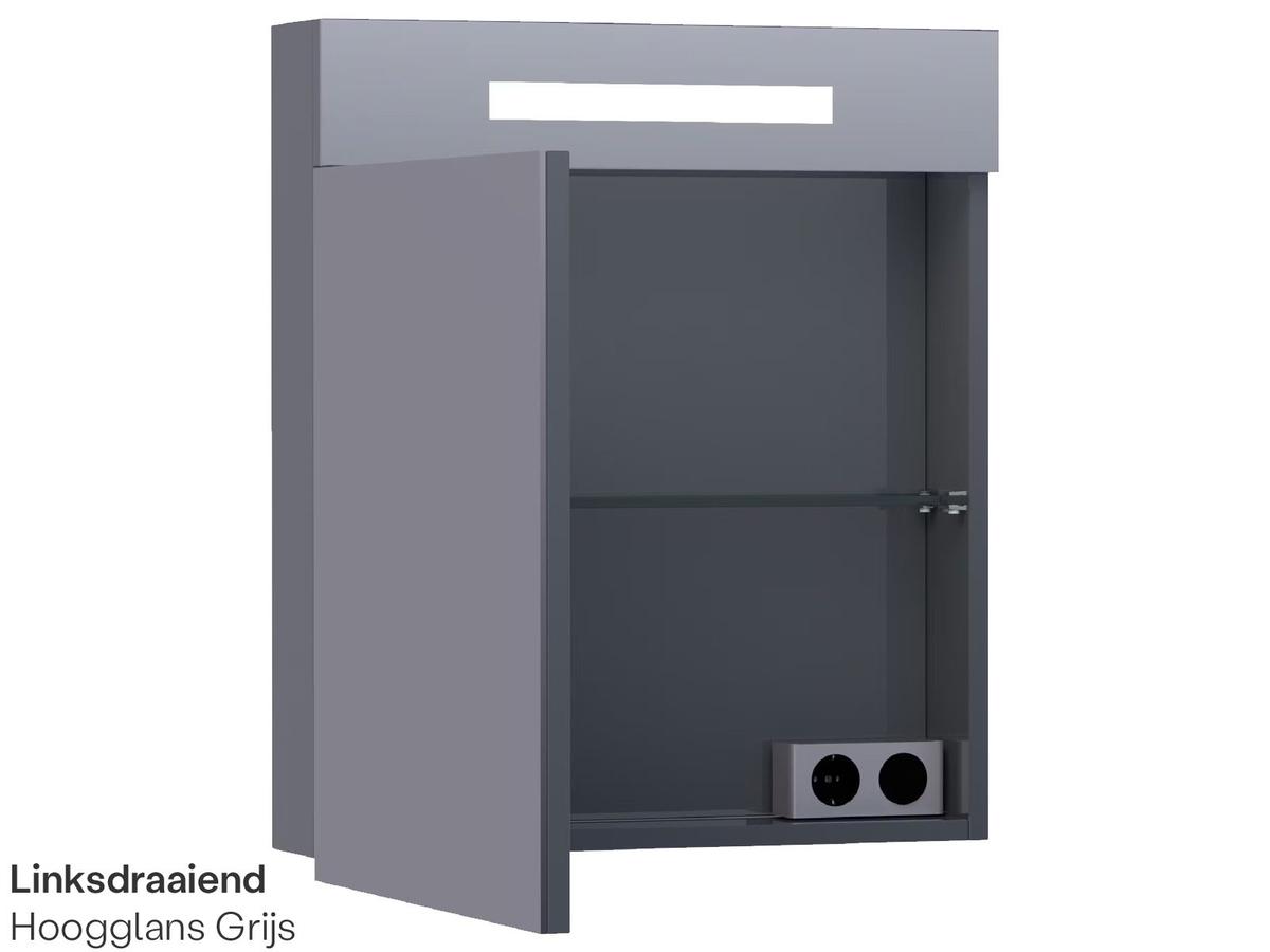 Brauer Spiegelkast 2.0 - Hoogglans Grijs - 60 cm - Linksdraaiend