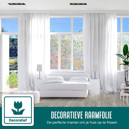 Homewell Raamfolie HR++ 45x300cm - Zonwerend & Isolerend - Statisch - Regenboog Scherven