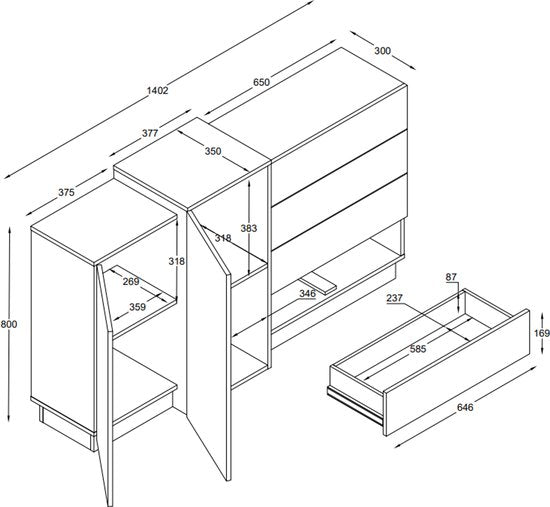 VDD - Kast - Wandkast - Dressoir - Ladekast - Wit - Modern