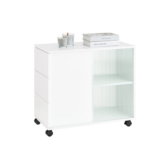 SoBuy Bijzetkastje met Wielen FBT141-W - 3 Laden - 70 x 35 x 61 cm - Wit