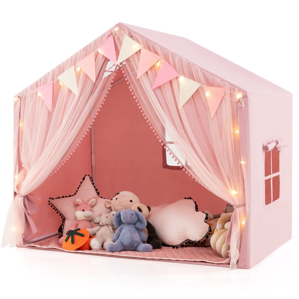 Coast Kinderspeeltent - met gordijnen en sterrenverlichting - grote speelhuis tent - roze