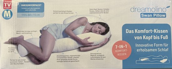 Dreamolino Swan - ergonomisch zijslaper kussen - 7-in-1 comfortkussen - ondersteunt & heeft een stabiliserende werking - zwangerschapskussen - borstvoedingskussen - ademend lichaamskussen