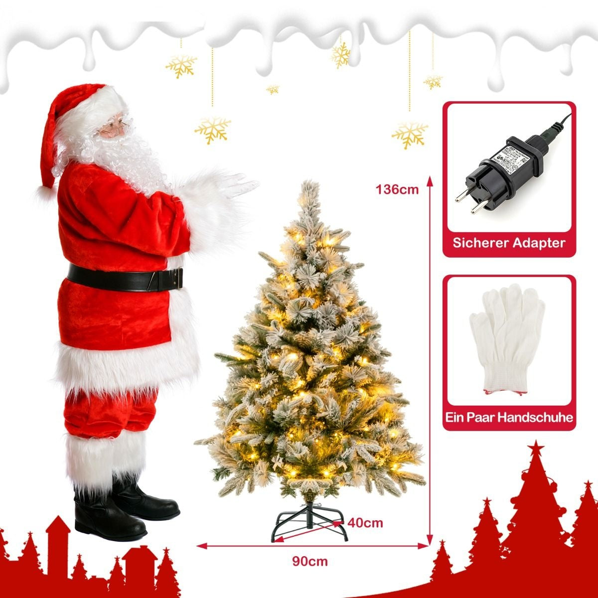 Coast Kunstkerstboom met Sneeuw en 150 Warmwitte LED-lampjes - 136cm