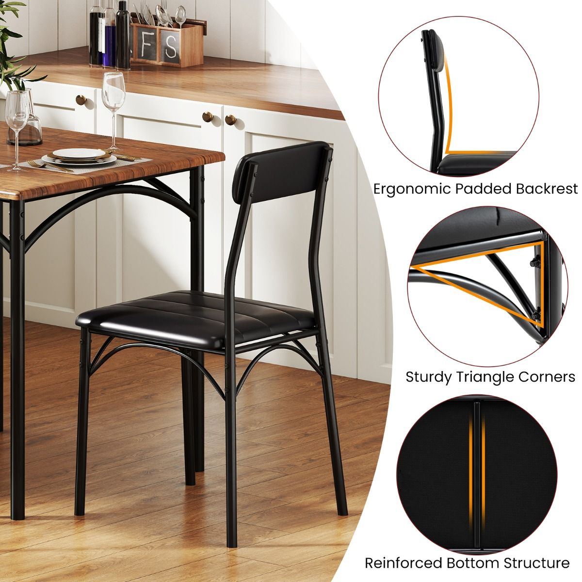 Coast Eethoekset - vierkante tafel met 2 stoelen - kunstleer bekleding - zwart en rustiek bruin