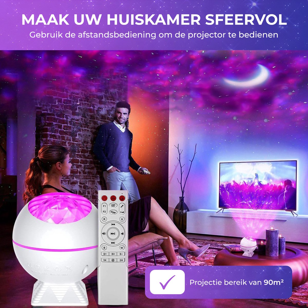 MostEssential Premium Sterren Projector - Bluetooth 5.0 - USB - 3000 lm - Wit