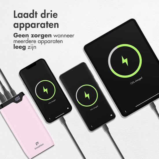 imoshion Powerbank 20000 mAh - Snellader 22.5W - LED indicator - USB C & USB A - Geschikt voor o.a. iPhone en Samsung - Universeel - Lichtroze