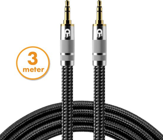 Premium AUX Kabel 3.5 mm - Nylon Audiokabel - Verguld - Mannetje naar Mannetje - Zilver - 3 meter