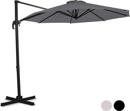 VONROC Premium Zweefparasol Bardolino Ø300cm – Incl. kruisvoet & beschermhoes – Ronde parasol – 360 ° Draaibaar - Kantelbaar – UV werend doek – Grijs