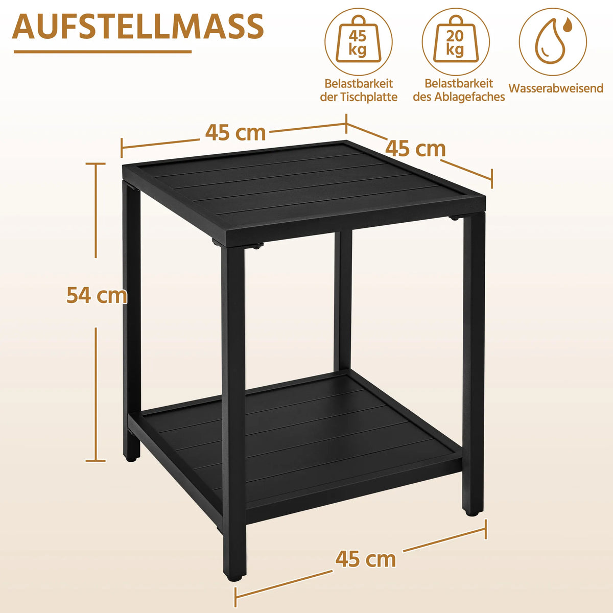 Yaheetech Gartentafel 2-laags Beisteltafel 45 × 45 × 54 cm Zwart