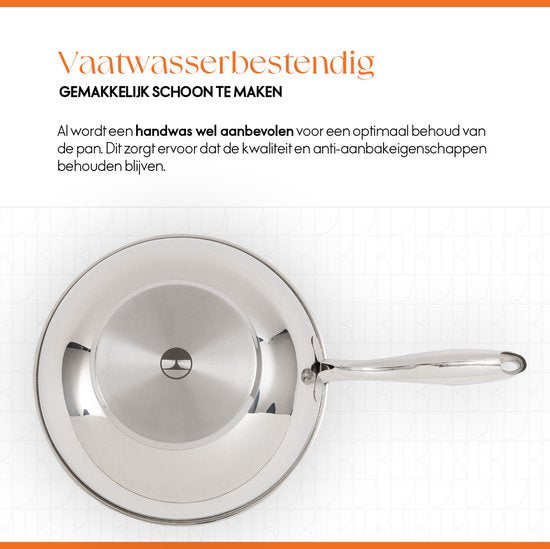 ELLE Gourmet Classique RVS Wokpan met Deksel - Ø 28 cm - PFAS vrij - Inductie