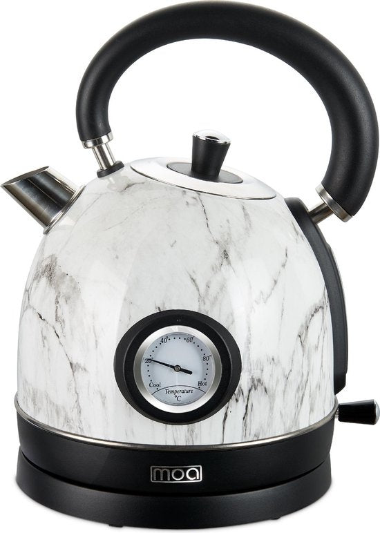 MOA Waterkoker Retro - 1.8L - RVS - BPA vrij - 2200W - 27.50x23.50x19.50 cm - Wit Marmer